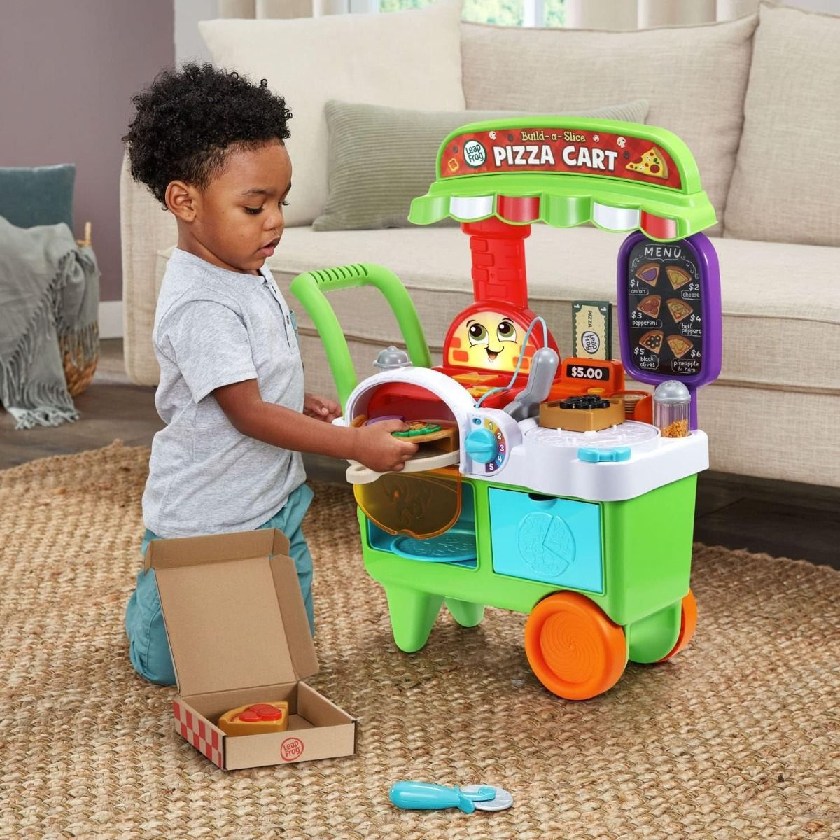 LeapFrog Build-a-Slice Pizza Cart - Educational Interactive Pretend Play Food Set
