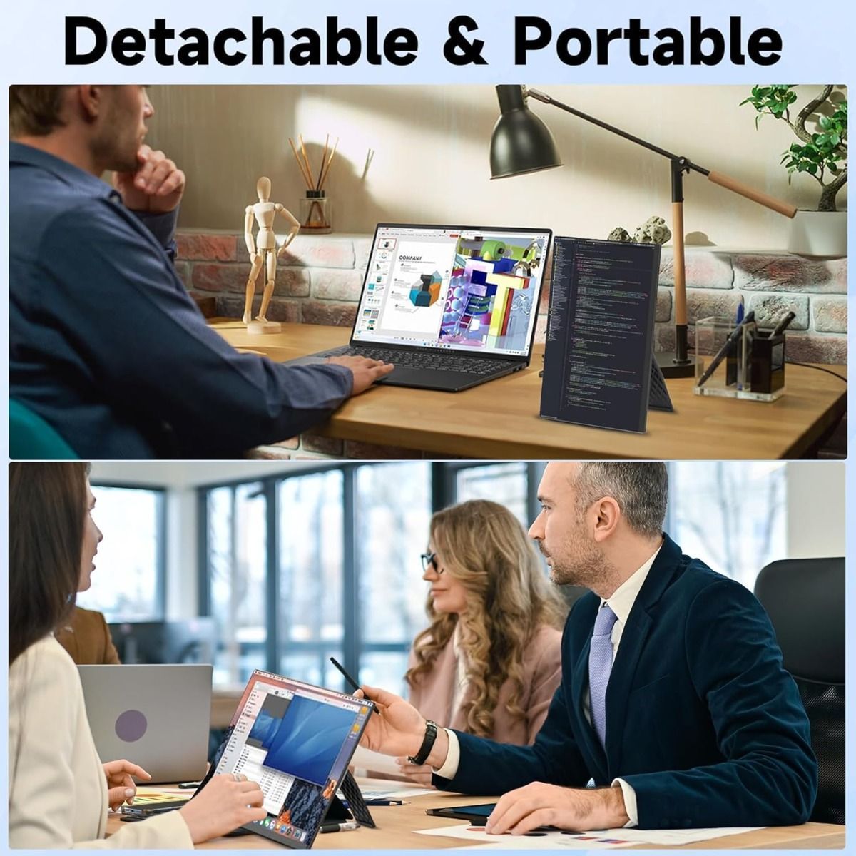 V2COM 15.6" FHD 1080P Portable Laptop Screen Extender, Detachable IPS Monitor for 13-17.3" Laptops, Plug & Play, Compatible with Windows - P5