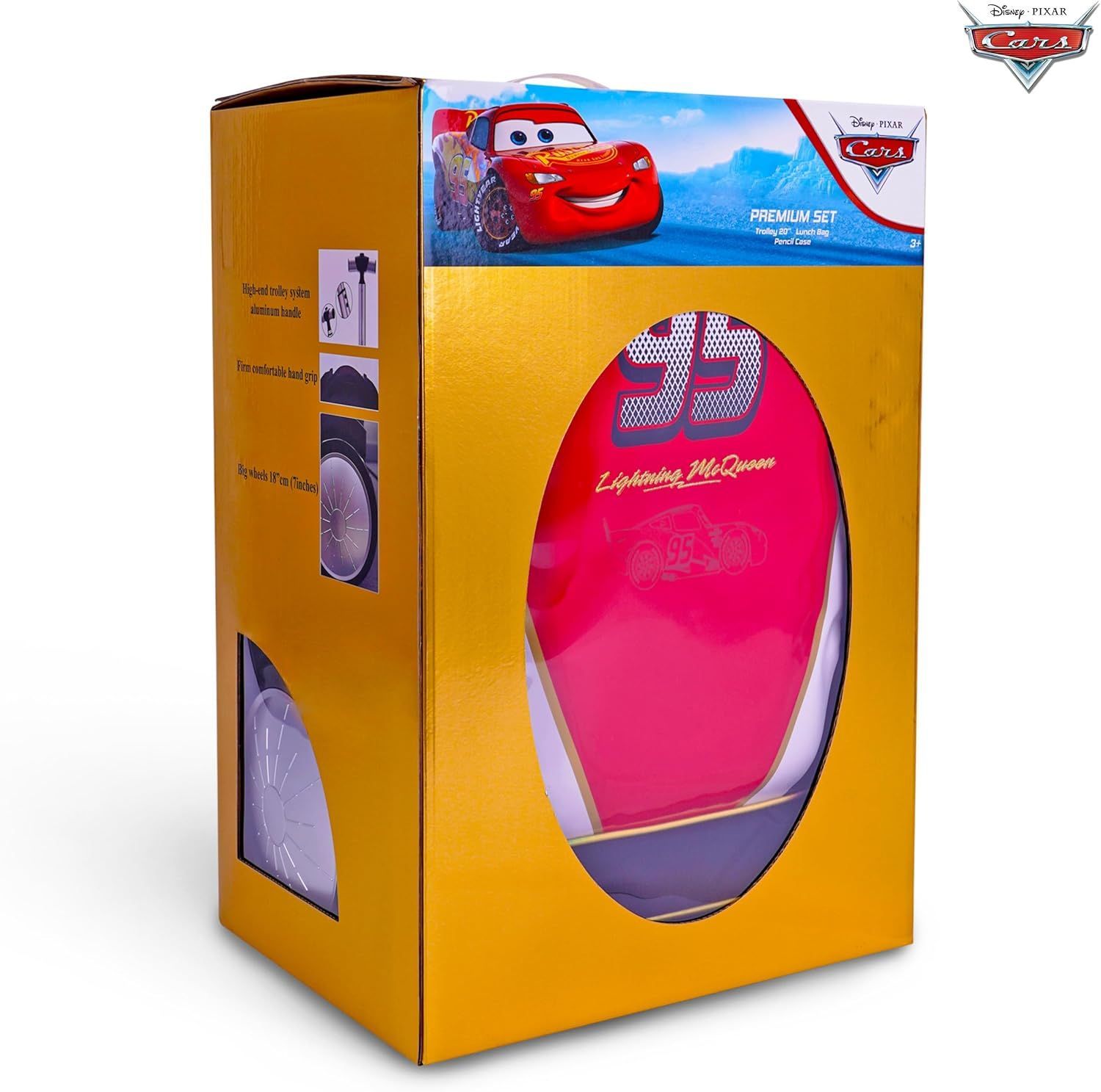 TRUCARE Disney Cars 3-in-1 Kids Trolley School Bag Set - Premium Ergonomic Rolling Backpack,
