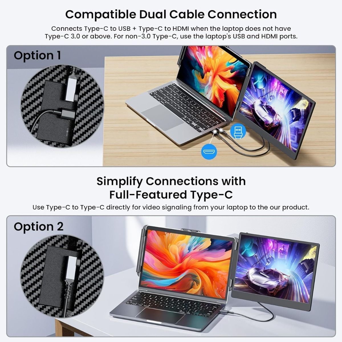 V2COM S1 Laptop Screen Extender 14.1'' FHD 1080P IPS Dual Portable Monitor for 13"-17" Laptops Plug and Play Compatible 