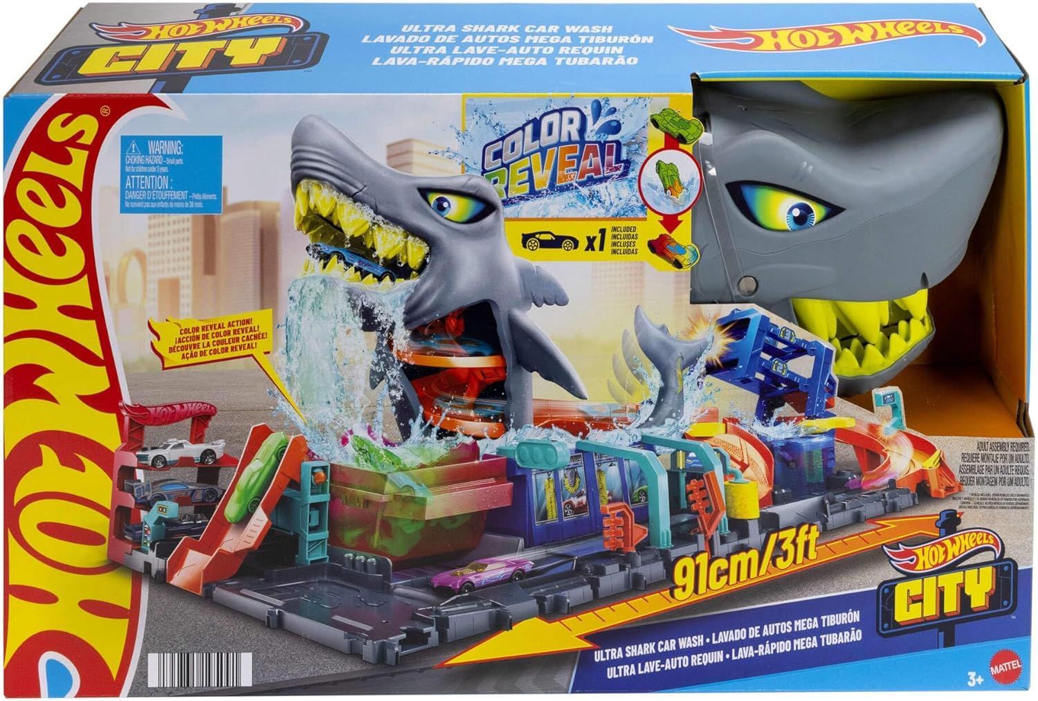 Hot Wheels City Shark Wash Station - Color Reveal Fun with 1:64 Car