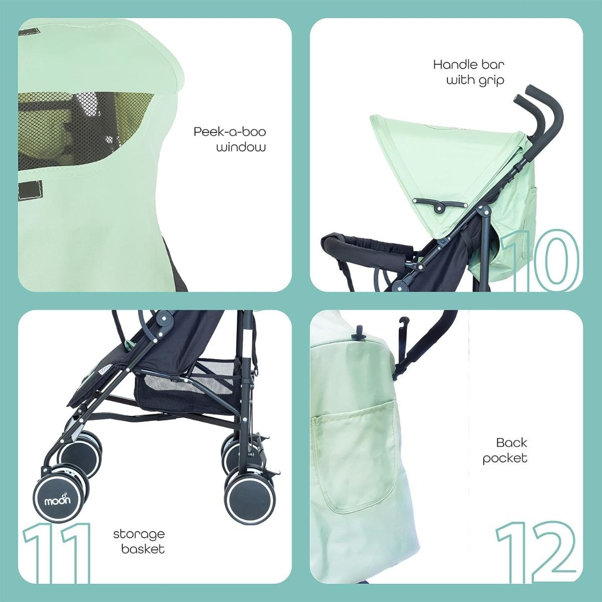 The Moon Brand Safari Dinosaur Umbrella Stroller Lightweight Compact Travel Baby Stroller Up to 15 kg, 0-36 Months, 5-Point Safety Harness, Umbrella Fold