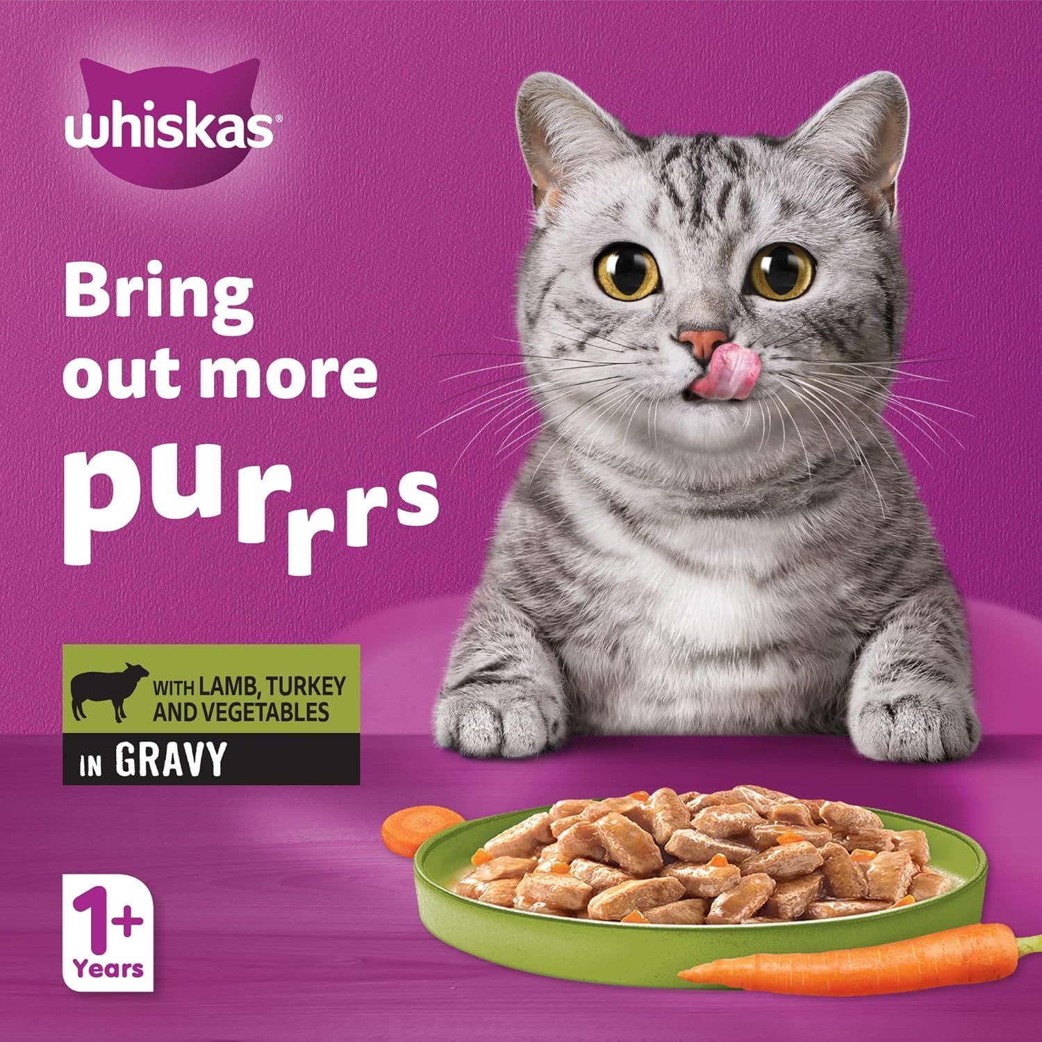 Whiskas Lamb & Turkey in Gravy Cat Food - 24 Pack, Complete Nutrition for Adult Cats
