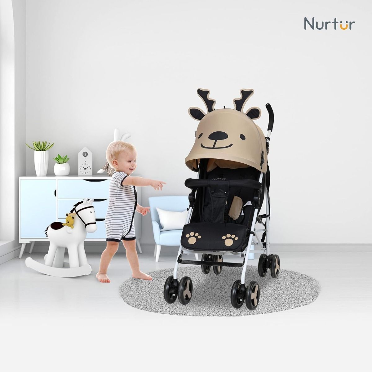 Nurtur Luca Lightweight Stroller - Compact Foldable Baby Carriage with 5-Point Safety Harness Sand, 26 lbs, 0-36 Months