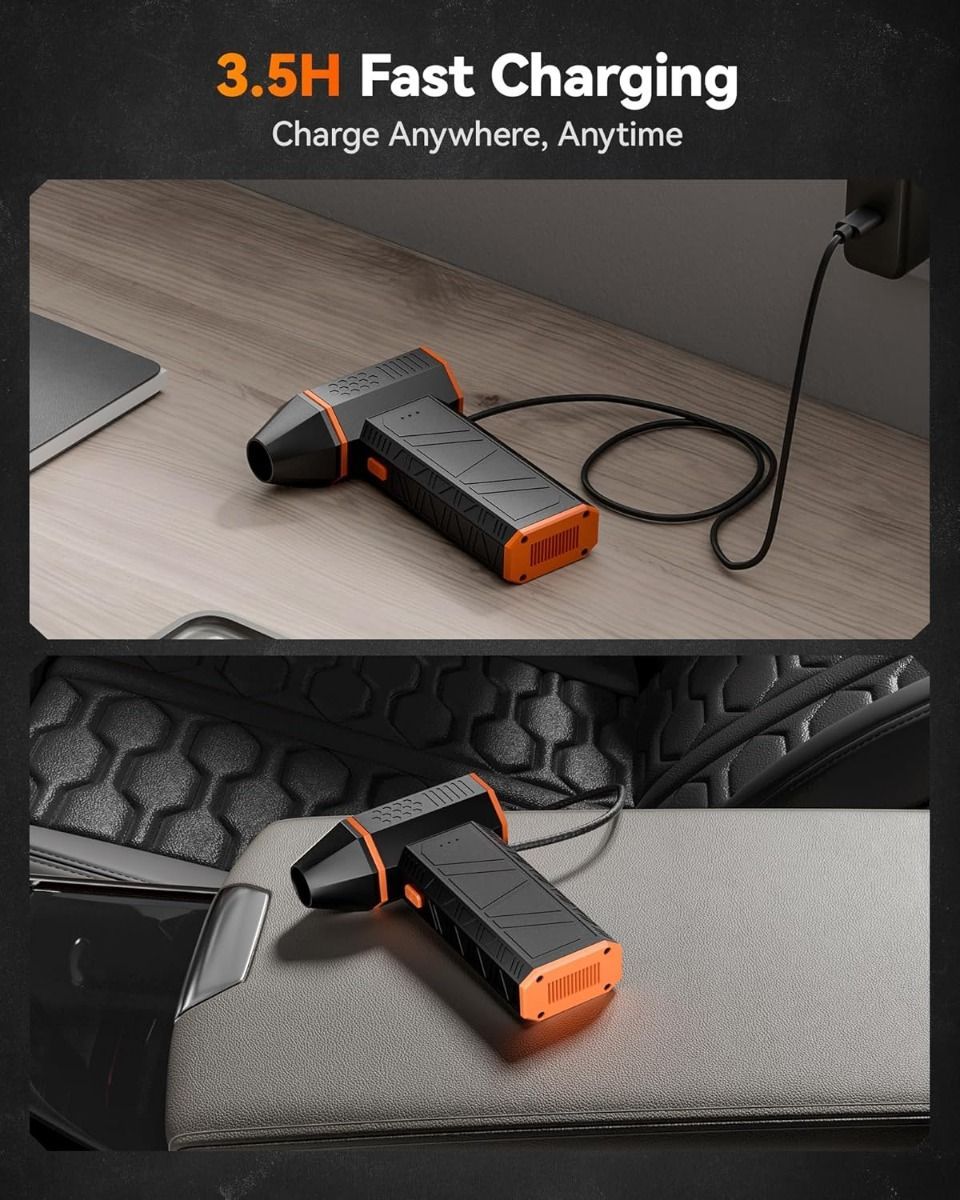 WOLFBOX MegaFlow 50 Electric Air Duster, 110,000 RPM Cordless Compressed Air Duster with 3-Speed Adjustable Mini Blower, Fast Charging, Powerful Dust Cleaner for Computers, Keyboards