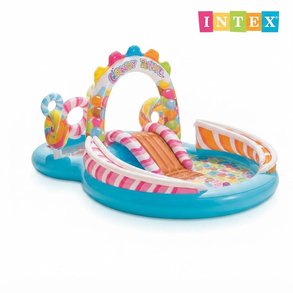 Intex Candy Zone Play Center, Inflatable Kids Pool with Water Sprayer, Outdoor Summer Water Play, Multicolor