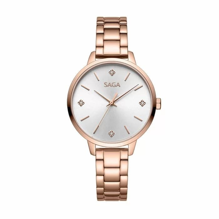 Saga Women Watch, 33 mm Dial, Rose Gold Stainless Steel Case, Elegant Analog Design