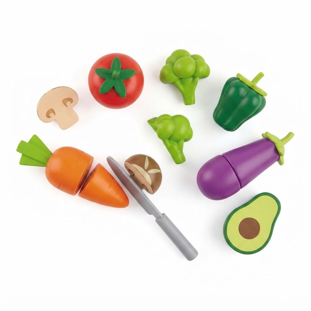Hape Garden Vegetables Wooden Play Food Set for Kids - Educational Kitchen Toy with Cutting Knife