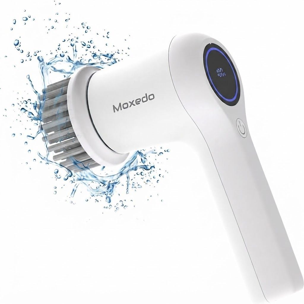 Moxedo 4-in-1 Electric Spin Scrubber, Cordless Cleaning Brush, 4 Replaceable Brush Heads, 2 Cleaning Speeds, USB Rechargeable | White - MX-ECB012