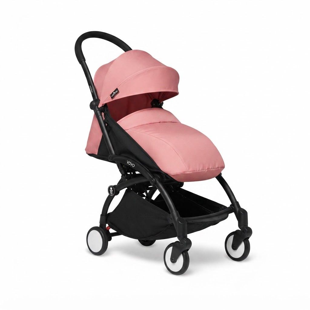 Stokke YOYO3 Newborn Stroller Pack & White Frame, Olive - Travel-Friendly Compact Pram for Infants, Premium System that Lets Your Newborn Lie Flat in a Secure, Cozy Nest