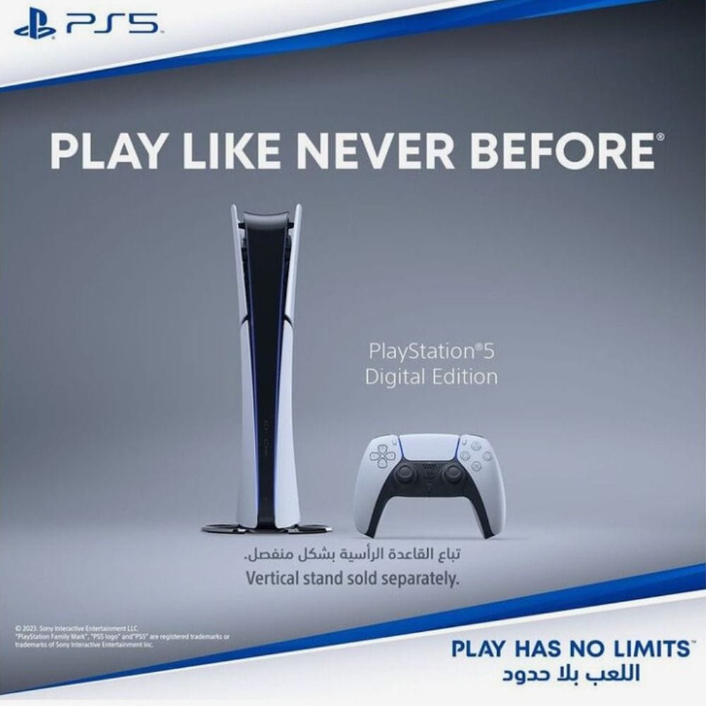 Sony PlayStation 5 Digital Edition Console, 825GB SSD, 4K Gaming, Ray Tracing, Ultra-High Speed SSD, DualSense Controller | R2
