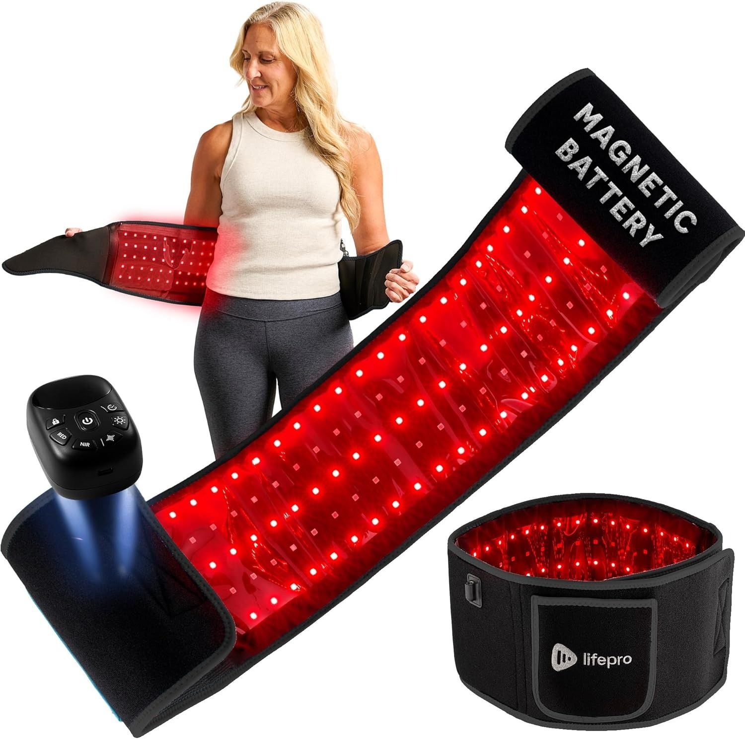 Lifepro Red Light Therapy Belt, 660nm & 850nm Near Infrared Light Therapy Device, Adjustable Portable LED Body Wrap for Wellness, Relaxation & Recovery