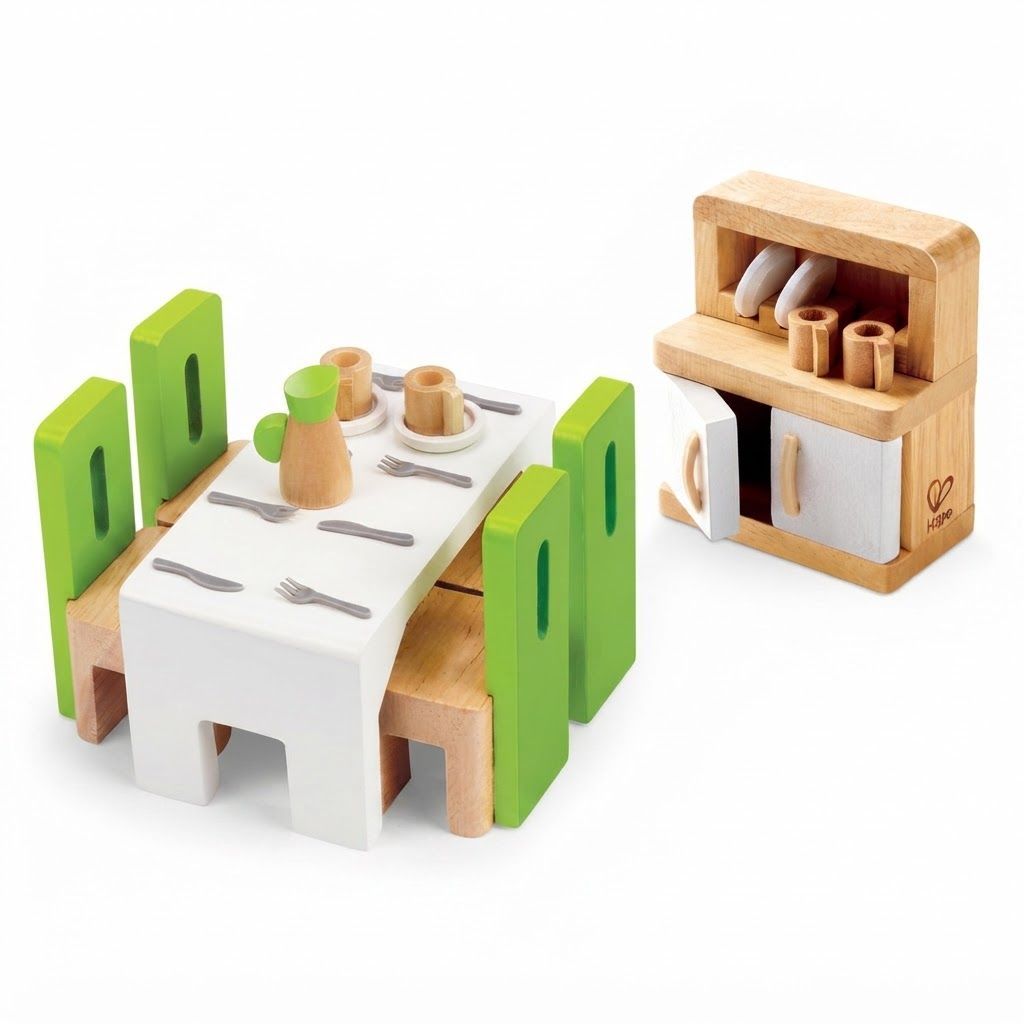 Hape E3454 Wooden Dining Room Furniture Set - Contemporary Dollhouse Accessory Playset for Kids