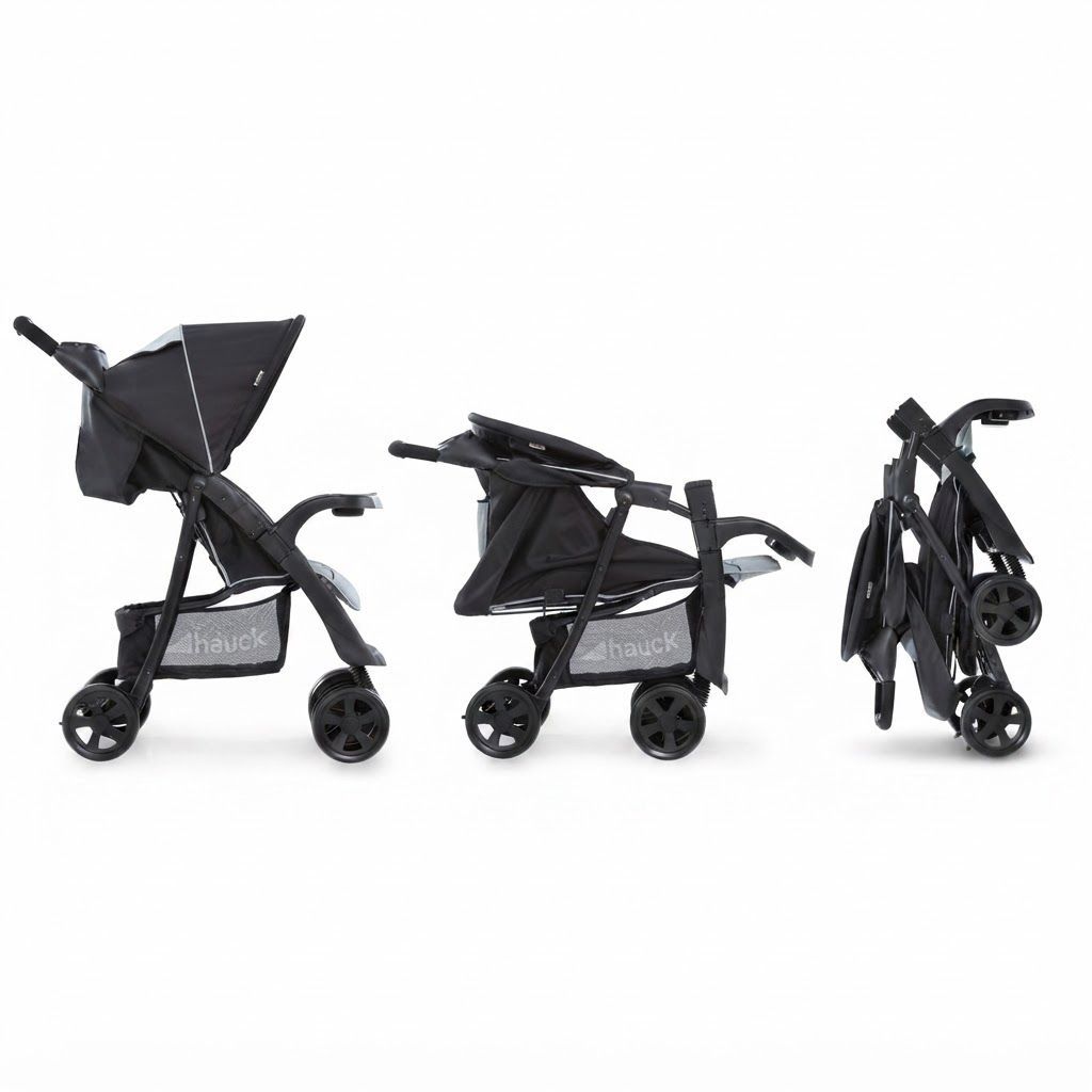 Hauck Shopper Neo 2 Lightweight Travel Stroller, Caviar Stone, 7.9kg Agile Pushchair, Compact One-Hand Fold | Silver