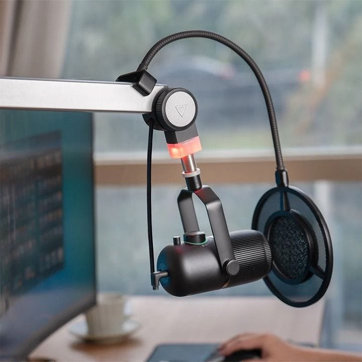 Thronmax Clamp-On Boom Stand – Microphone Boom Arm with Integrated USB Cable | Black – S1 Caster
