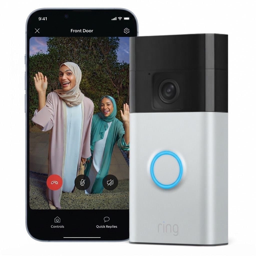 جرس باب فيديو يعمل بالبطارية من رينج، كاميرا أمان لاسلكية عالية الدقة، رؤية شاملة، اتصال ثنائي الاتجاه، كشف الحركة، جرس باب ذكي يعمل بتقنية الواي فاي