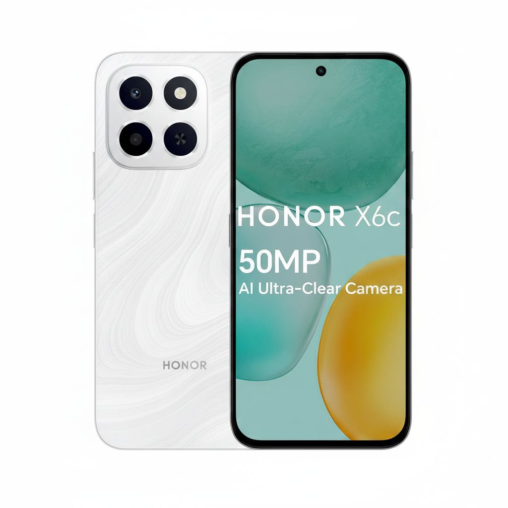 Honor X6c Smartphone 6GB RAM + 256GB Storage with 50MP AI Camera, 6.61-inch 120Hz Display, 35W Fast Charging & Dual SIM | White