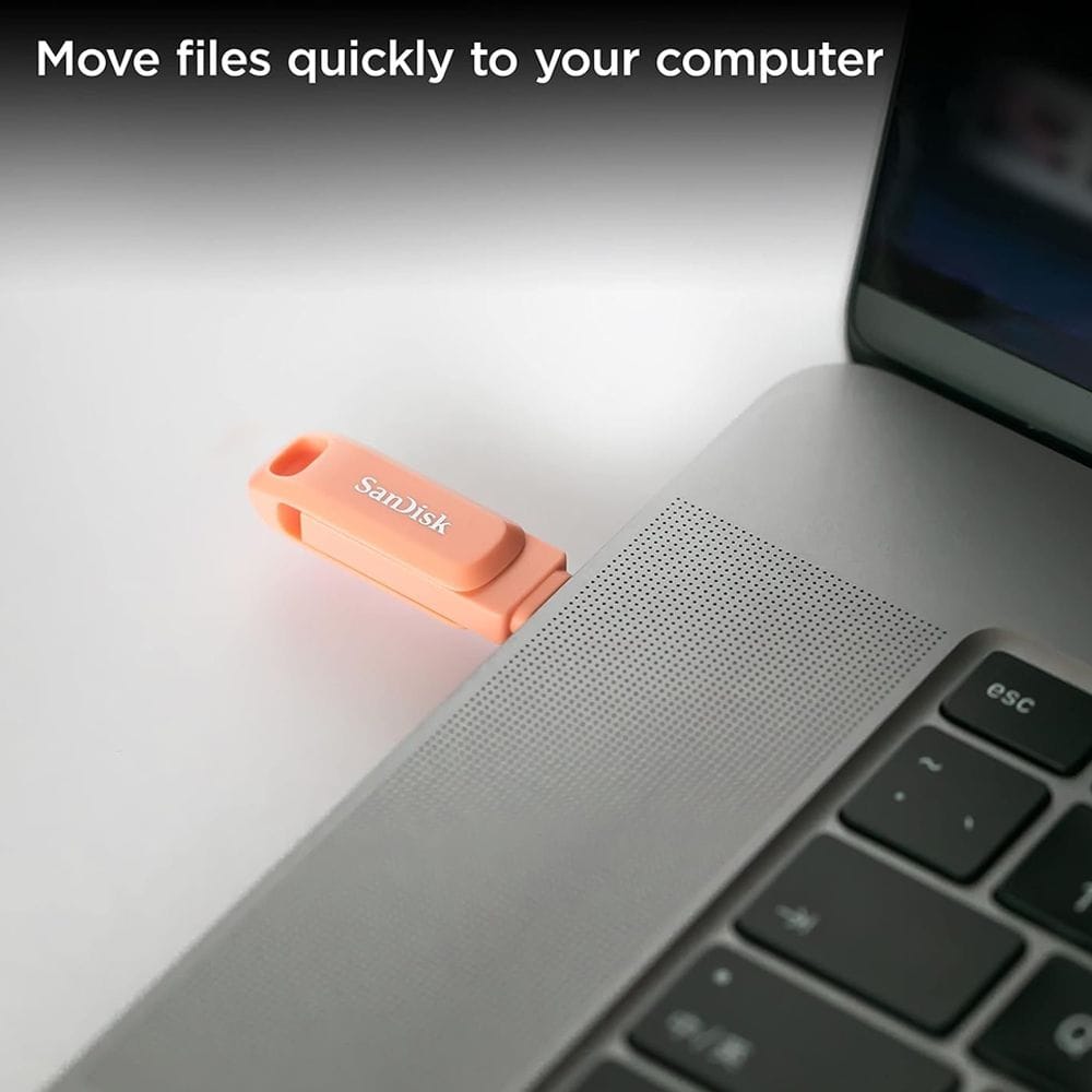 SanDisk Ultra Dual Drive Go USB Type-C Flash Drive 256GB with USB-C & USB-A Connectors, 400MB/s Read Speed, Swivel Design & Auto Backup | Peach Amber - 619659185985
