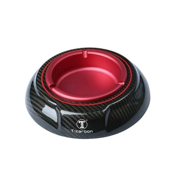 T-Carbon Red Carbon Ash Tray, Carbon Fiber & Stainless Steel Cigar Ashtray, High Gloss Finish, Luxury Tabletop Smoking Accessory | 16.7cm