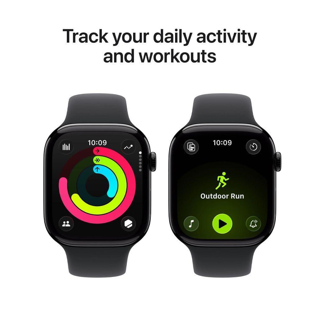 أبل واتش سيريز 11 GPS مقاس 46 مم مع شاشة Retina دائمة التشغيل، تتبع صحي متقدم، ميزات لياقة بدنية، وعمر بطارية يدوم طوال اليوم | أسود نفاث - MEUX4AF/A