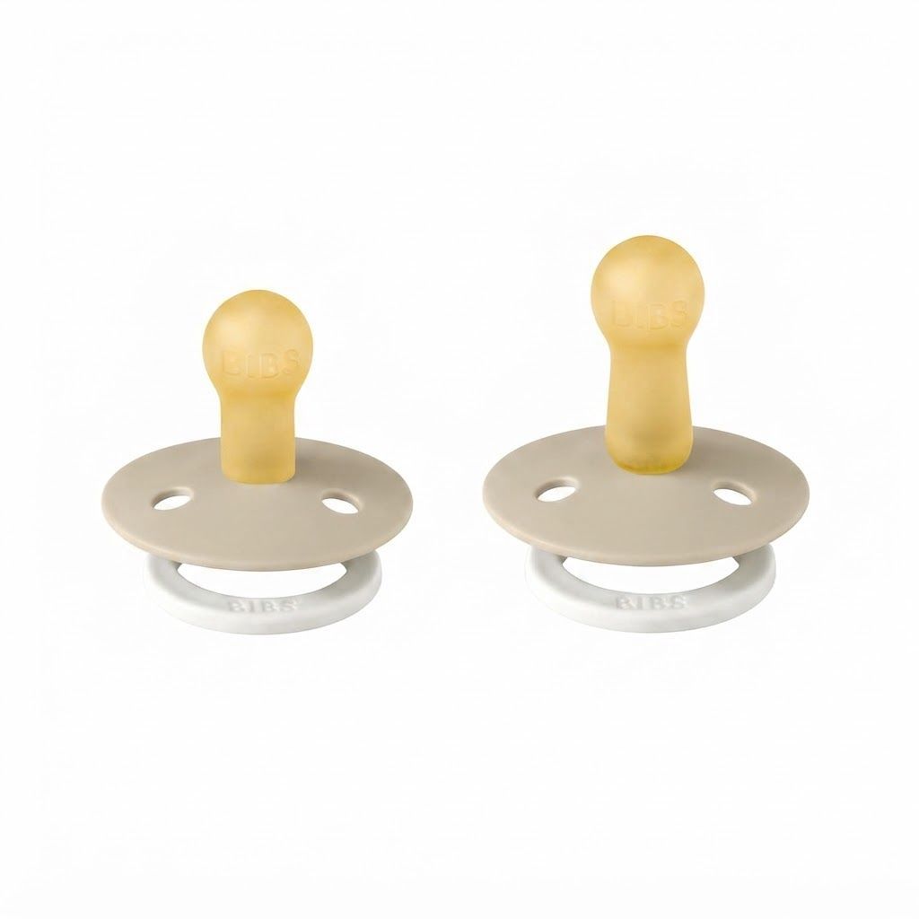 BIBS Latex Colour Round Pacifier Size 2 6+ Months 2 Pack, Customized Comfort, Skin-Like Softness, Flexible And Durable - Vanilla Glow/Dark Oak Glow