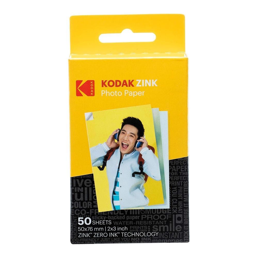 Kodak ZINK Photo Paper 50x76mm, 50 Sheets, Ink-Free Printing Technology, Smudge-Proof Water-Resistant Prints & Peel-and-Stick Backing | White - 840102190335