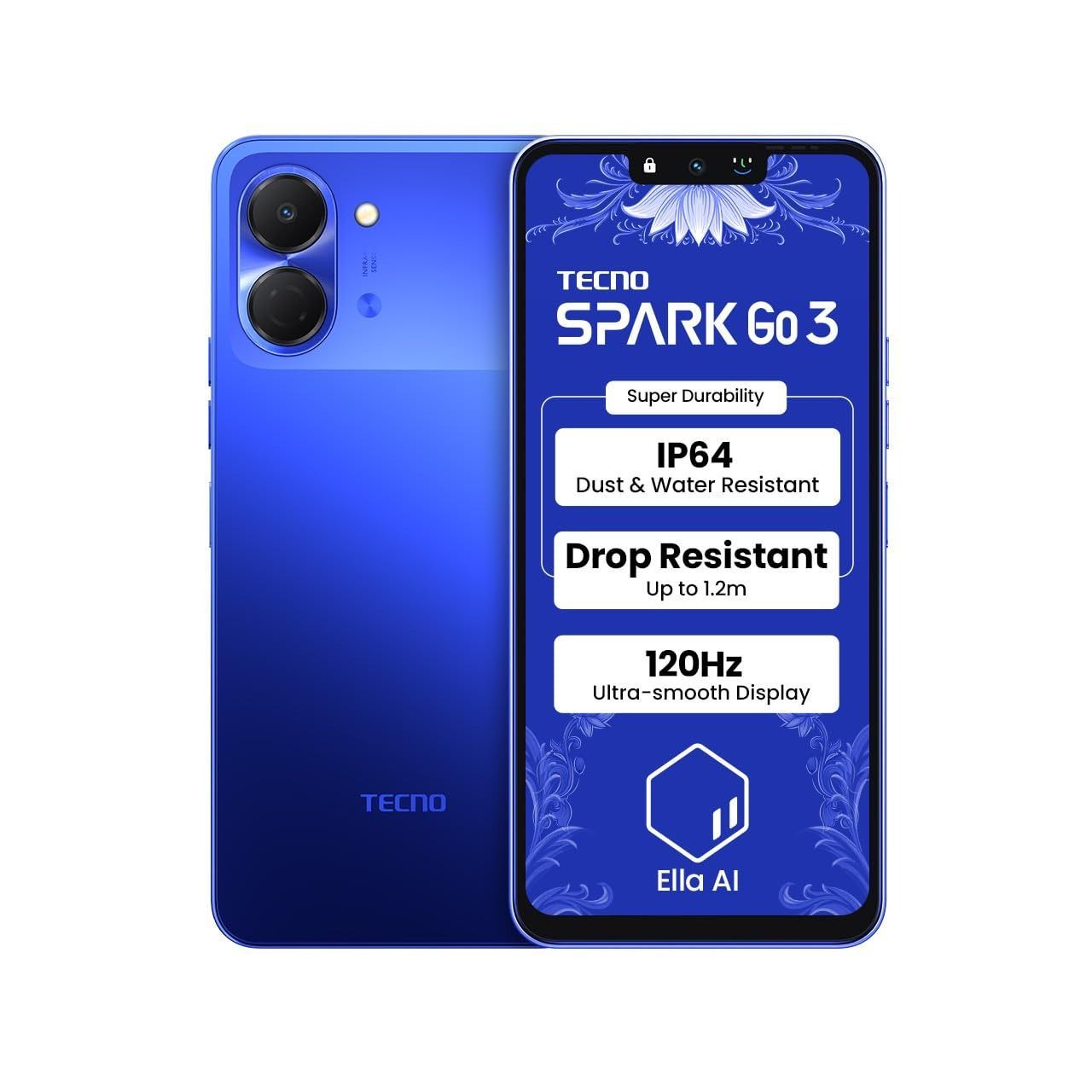 TECNO Spark Go 3 (KN3) 4GB+64GB, 120Hz Display, Unisoc T7250, 5000mAh Battery, IP64 | Galaxy Blue | 10082751 