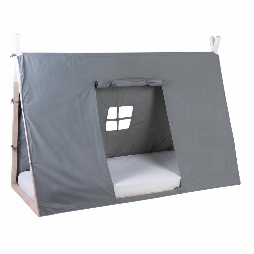 Childhome Tipi Bed Frame 90x200cm, Compatible Sleeping Setup, Highly Customisable Design, Safe And Sturdy Structure - Gray