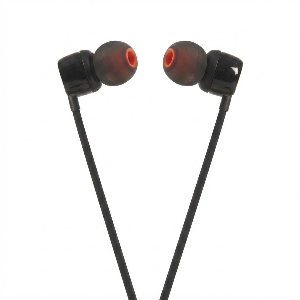 JBL Tune 110 Wired In-Ear Headphones, JBL Pure Bass Sound, 1-Button Remote & Mic, Tangle-Free Flat Cable | Black - JBLT110BLK