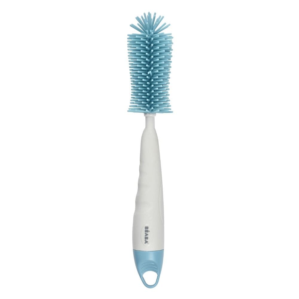 Beaba Silicone Bottle And Nipple Brush, Textured Tip, Round Brush With Soft Silicone Bristles, Flexible Baby Bottle Cleaner - Blue
