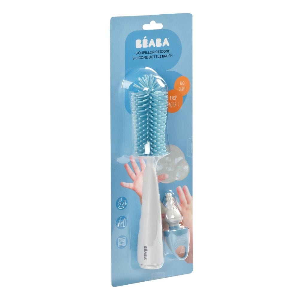 Beaba Silicone Bottle And Nipple Brush, Textured Tip, Round Brush With Soft Silicone Bristles, Flexible Baby Bottle Cleaner - Blue