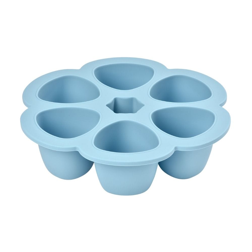 Beaba Multiportions Silicone Tray 90ml 6 Pieces, Supple Preshaped Silicone, 6 Individual Compartments, Ergonomic Design, Airtight Lid - Windy Blue