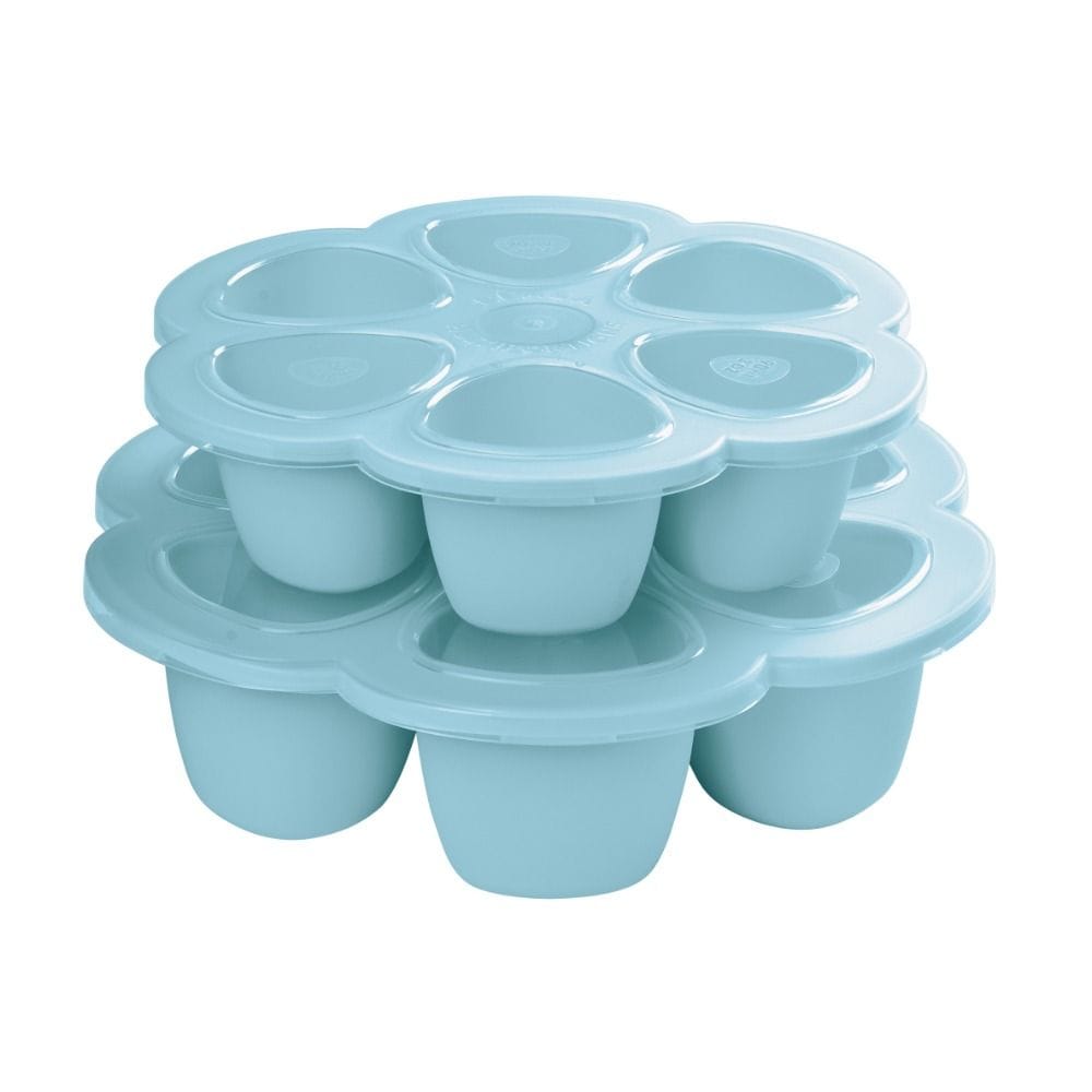 Beaba Multiportions Silicone Tray 90ml 6 Pieces, Supple Preshaped Silicone, 6 Individual Compartments, Ergonomic Design, Airtight Lid - Windy Blue