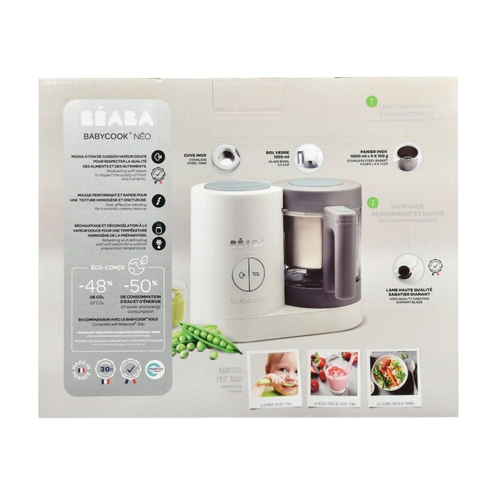 Beaba Babycook Neo Robot Cooker, 6 In 1 Food Processor, 50% Reduction Water And Energy Consumption, Ultra Performance Mixing - Gray/White