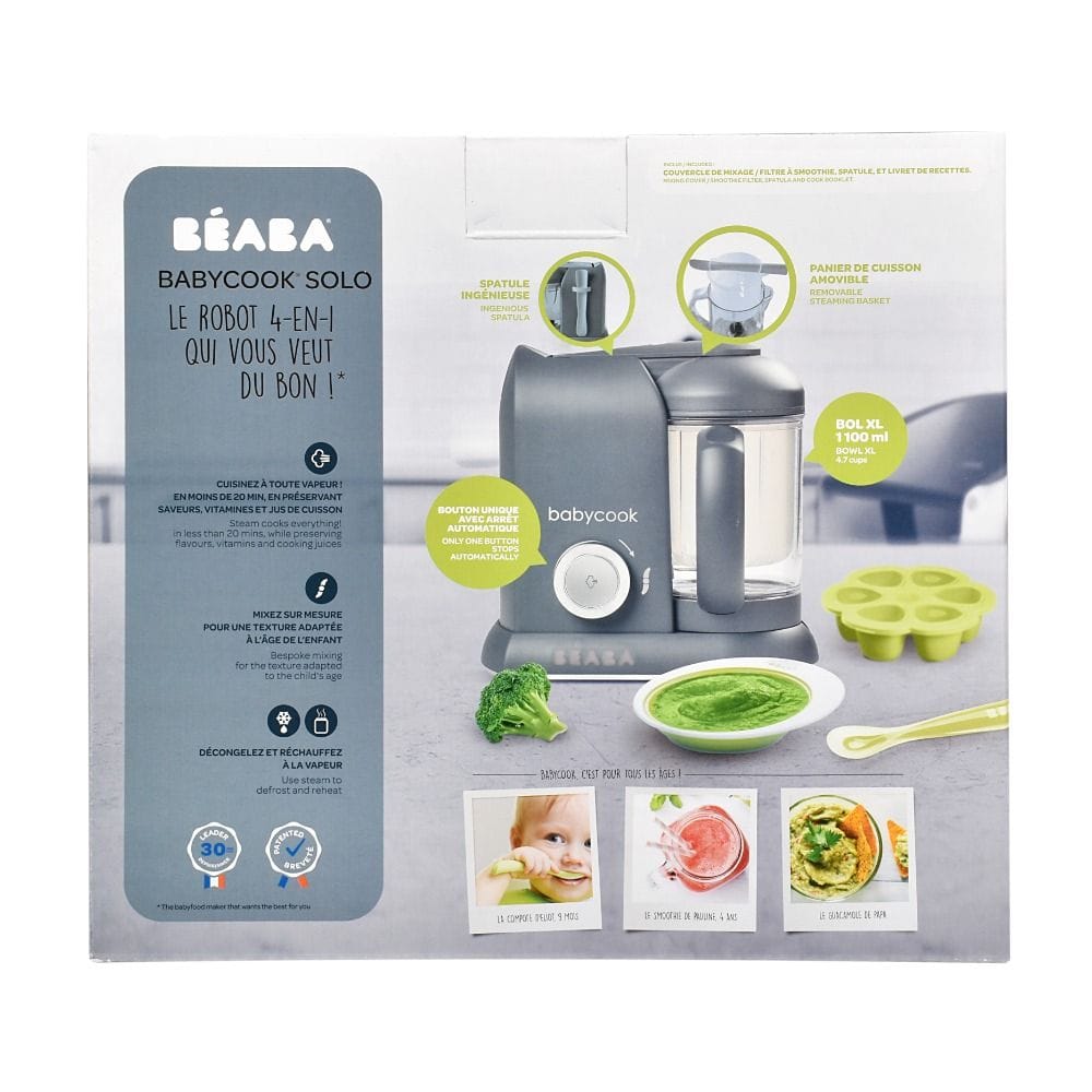 Beaba Babycook Solo Robot Cooker, 6 In 1 Food Processor, Healthy Gentle Steaming, Puree Maker And Warmer, Easy To Use - Dark Gray