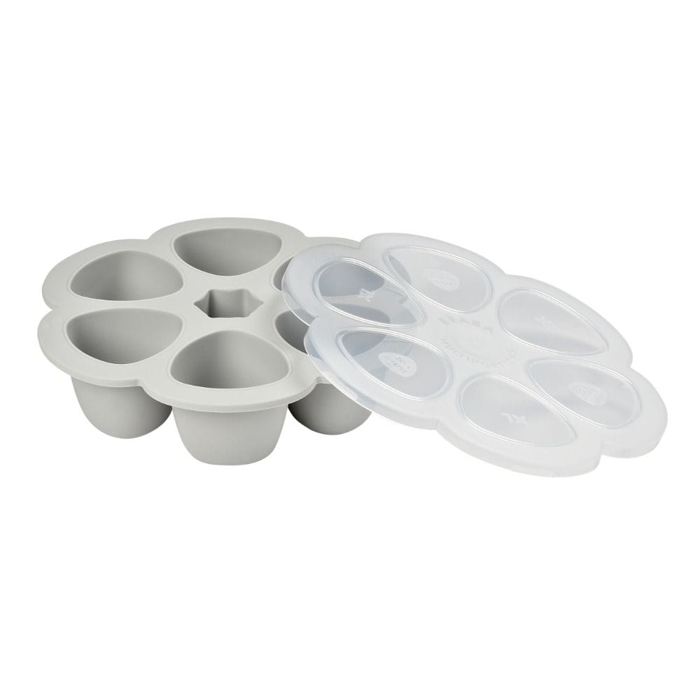Beaba Multiportions Silicone Tray 150ml 6 Pieces, Supple Preshaped Silicone, 6 Individual Compartments, Ergonomic Design, Airtight Lid - Light Mist