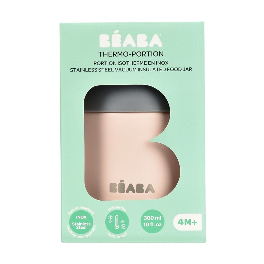 بيبا حافظة طعام حرارية من الستانلس ستيل Thermo-Portion سعة 300 مل، جدار مزدوج عازل، فتحة واسعة - ضباب داكن/وردي فاتح