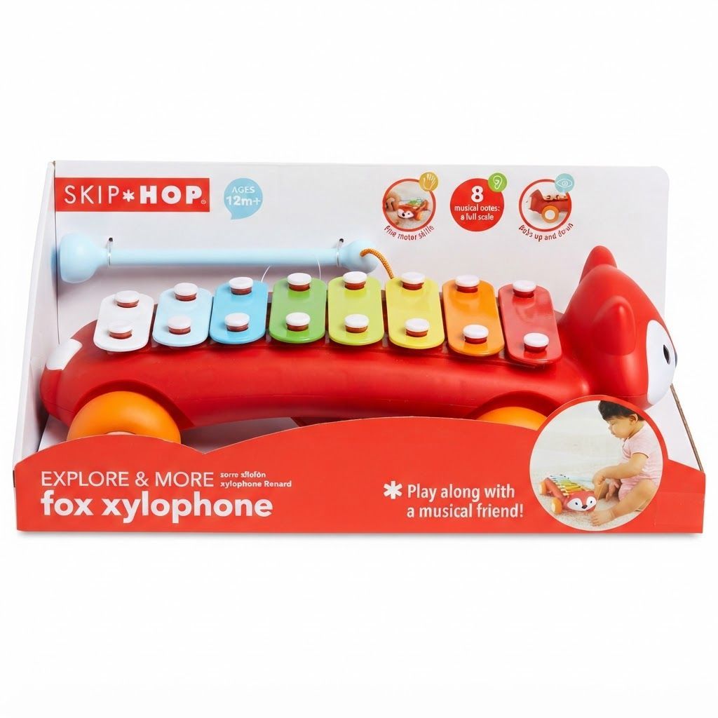 Skip Hop Explore And More Xylophone Fox Toy 12+ Monthss, Supports Fine Motor Skill Development, Portable Musical Play With Attached Mallet - Multicolour