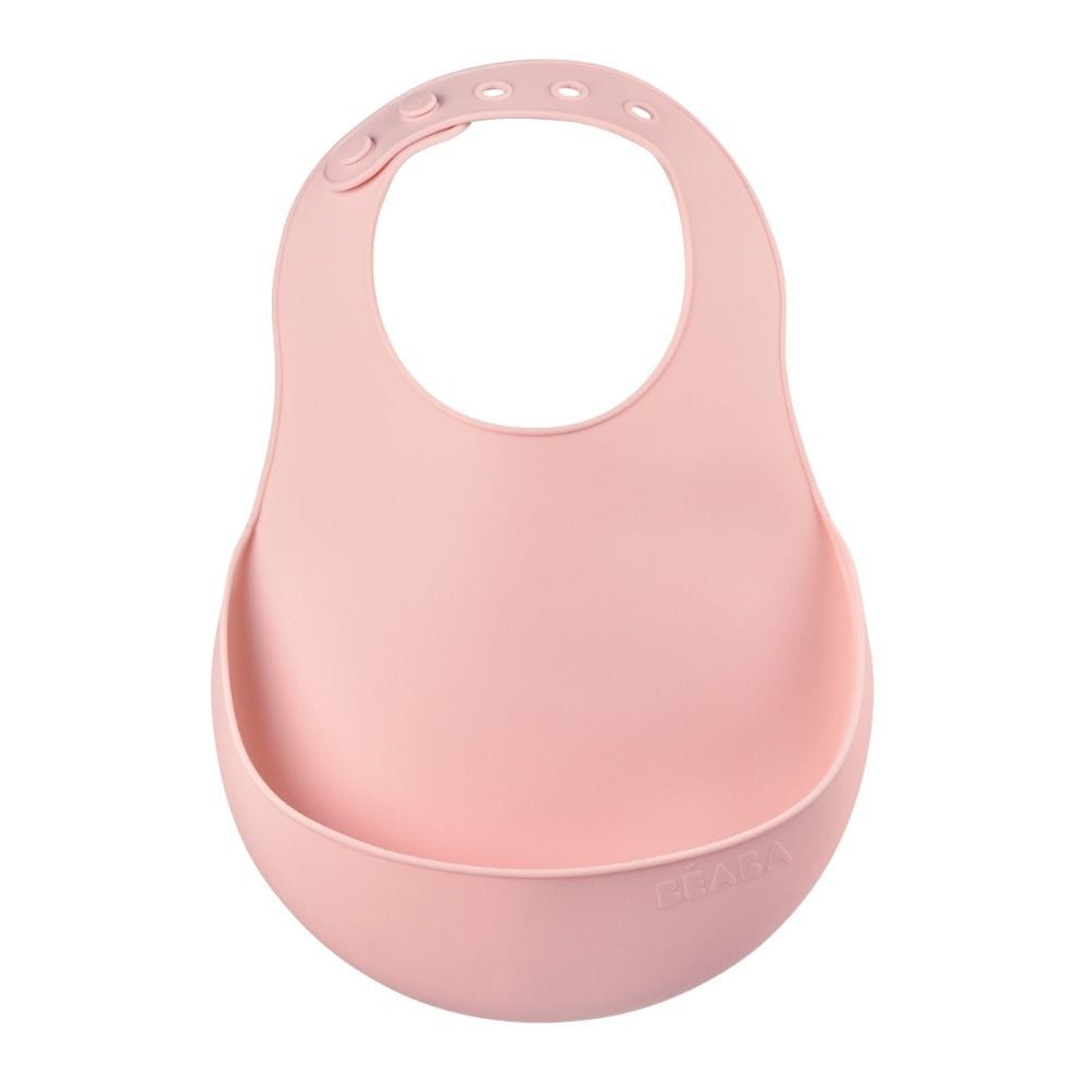 Beaba Silicone Bib 4+ Months, Soft And Lightweight Silicone, Curved Shape, Adjustable Neck Closure, Food Catching Pocket, BPA-Free, Easy To Clean - Old Pink