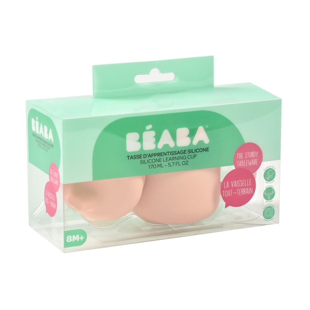 Beaba Silicone Learning Cup 8+ Months, Cup Volume 170ml, 100% Silicone, Large Handles, Easy To Hold, Ergonomic Handles, Removable Lid, Soft Spout - Pink