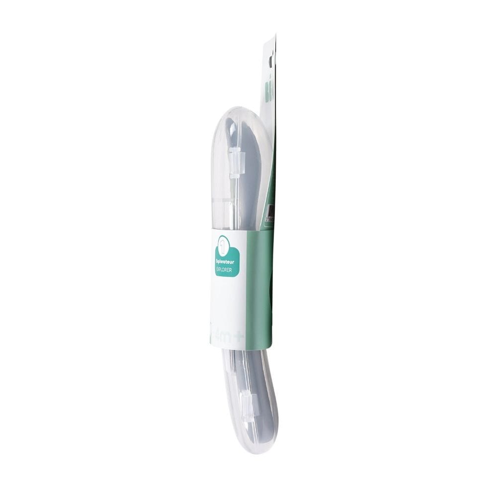 Beaba First Age Silicone Spoons + Carrying Case 4+ Months, Ultra-Soft Silicone Tip, Long Handle For Easy Feeding - Pebble/Green of Gray