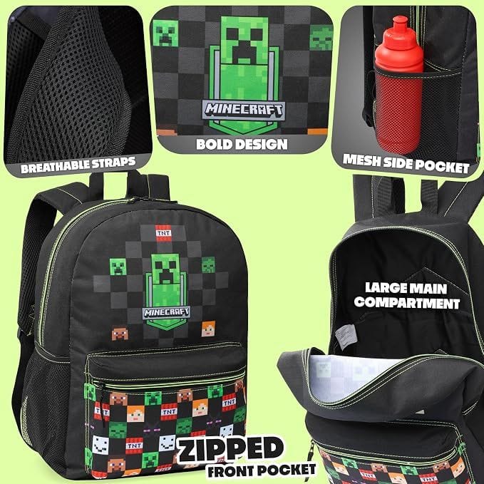 Minecraft School Backpack for Boys & Girls, Kids Backpack, Lightweight Gaming-Themed School Bag