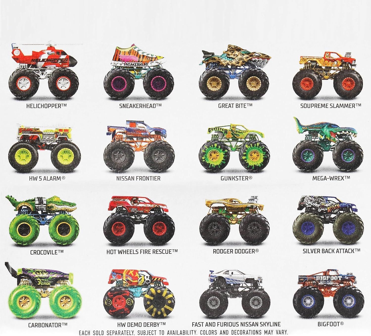 Hot Wheels Monster Trucks Die-Cast 1:64 Scale Vehicles with Exclusive Add-Ons