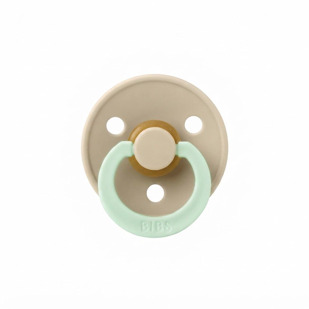 BIBS Latex Anatomical Pacifier Size 1 0-6 Months 2 Pack, Air Releasing Valve, Anti-Irritation Shield, Flexible And Durable Design - Sage/Cloud