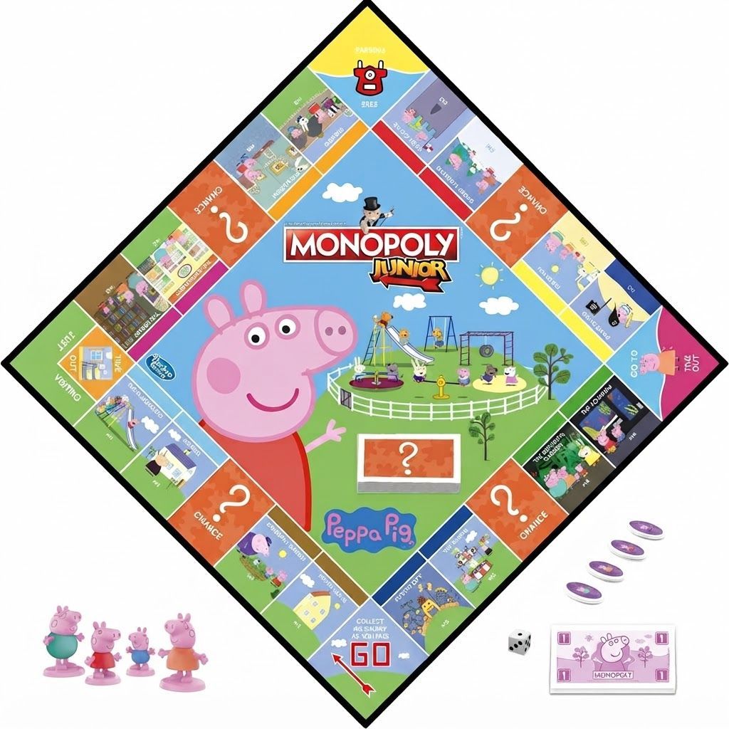 Monopoly Junior Peppa Pig Edition Board Game for Kids, Features Peppa, George, Mummy & Daddy Pig  5 years and up, 2-4 Players