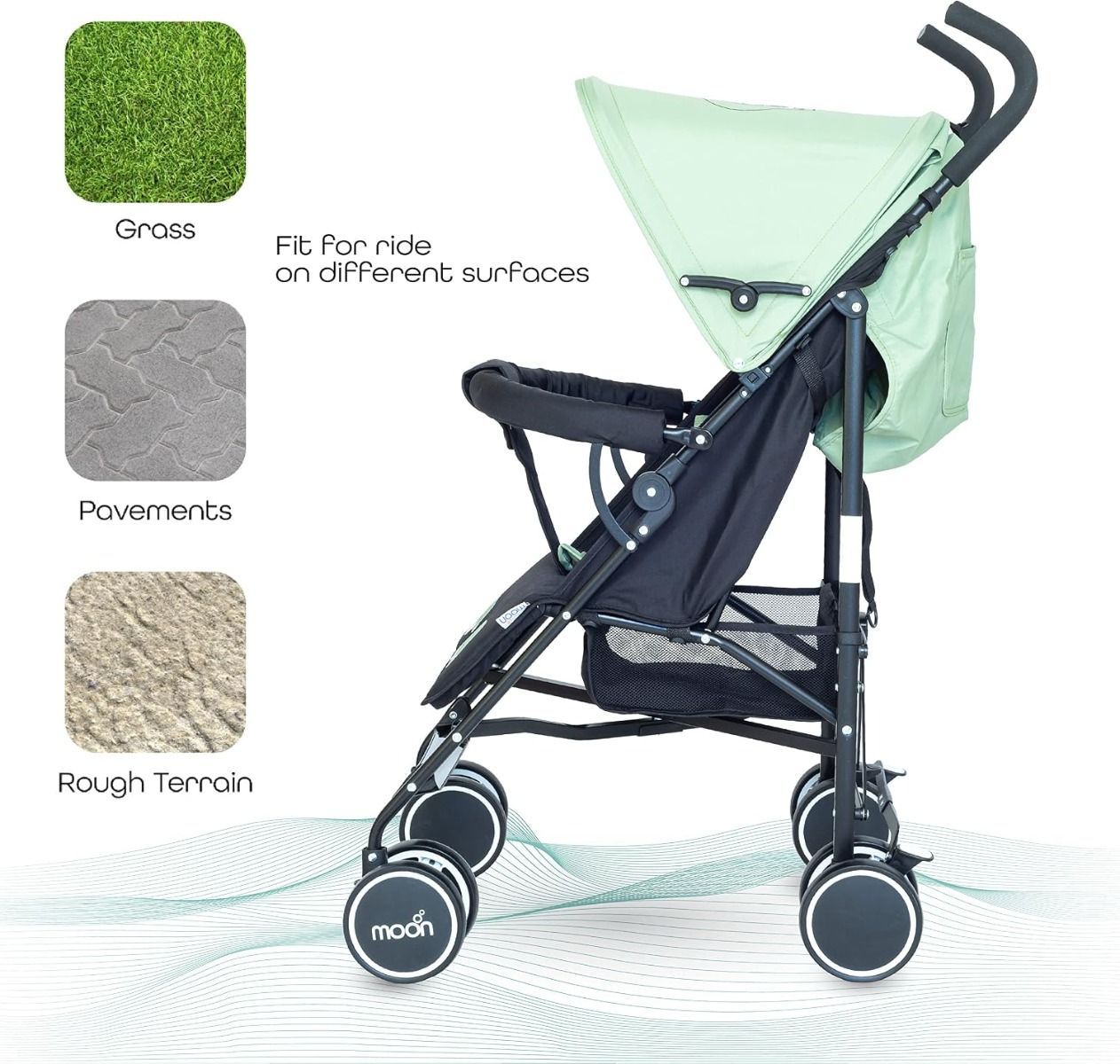 The Moon Brand Safari Dinosaur Umbrella Stroller Lightweight Compact Travel Baby Stroller Up to 15 kg, 0-36 Months, 5-Point Safety Harness, Umbrella Fold