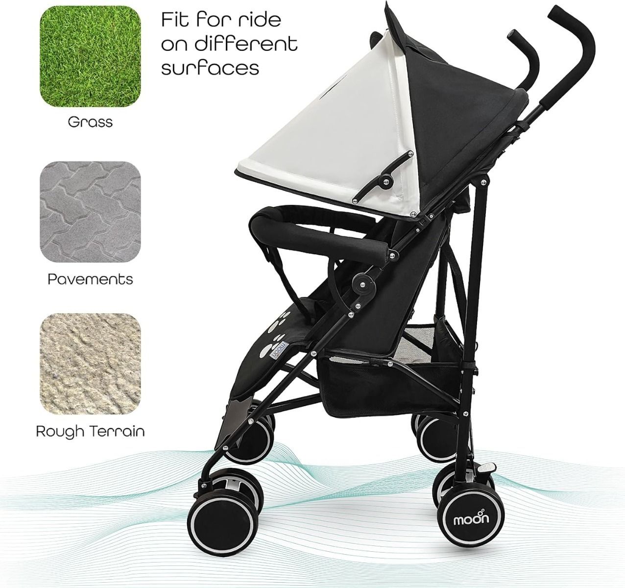 The Moon Safari Baby Stroller - Lightweight Umbrella Stroller for Travel with Panda Theme 18 kg, 0-36 months, 5-Point Harness