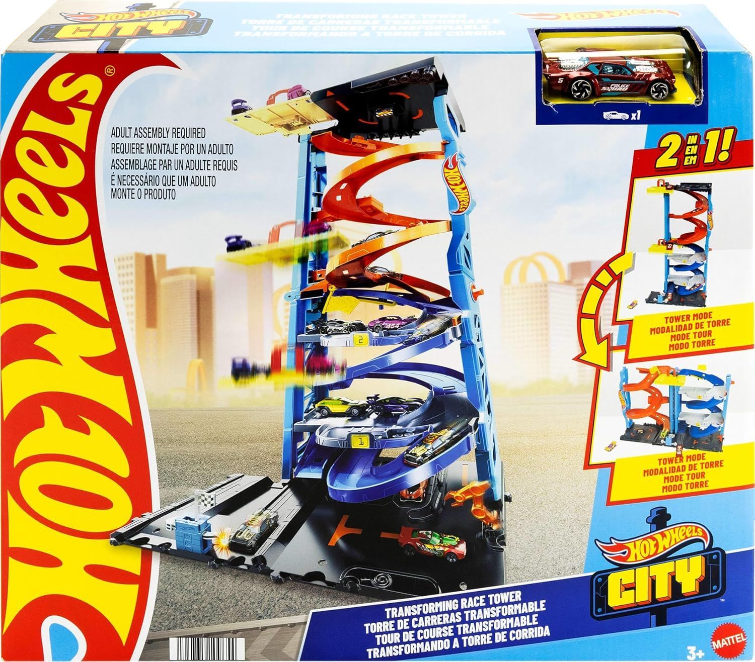 Hot Wheels City Transforming Race Tower Playset with One Toy Car