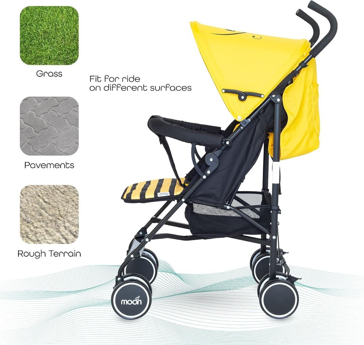The Moon Brand Safari Bee Umbrella Stroller Lightweight Compact Travel Stroller for Babies 0 m+ Up to 18 kg, 0 Months+