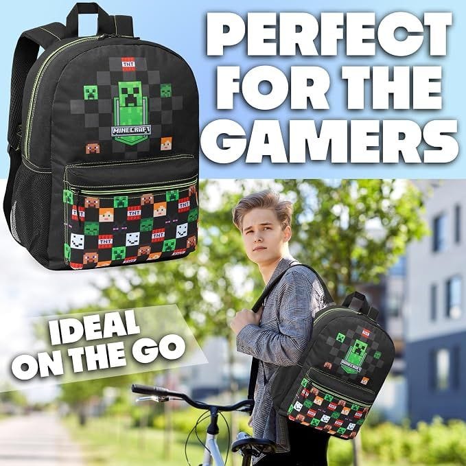 Minecraft School Backpack for Boys & Girls, Kids Backpack, Lightweight Gaming-Themed School Bag